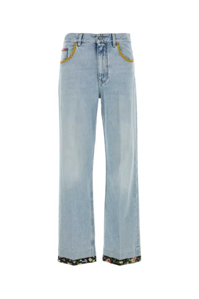Valentino Stitched Denim Trousers With Embroidered Accents In Blue