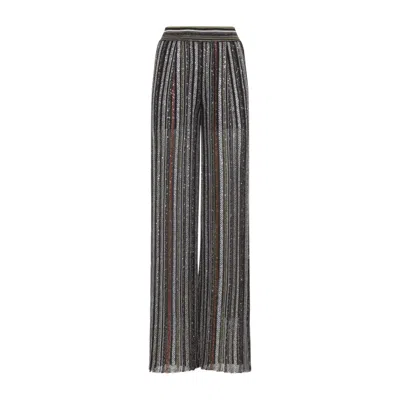 Missoni Pantalone In Misto Viscosa Stretch Ricamata Donna In Gray