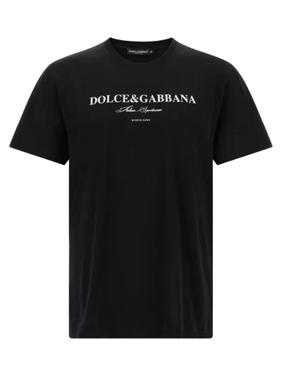 Dolce & Gabbana Graphic Crew Neck T-shirt With Short Sleeves In Black