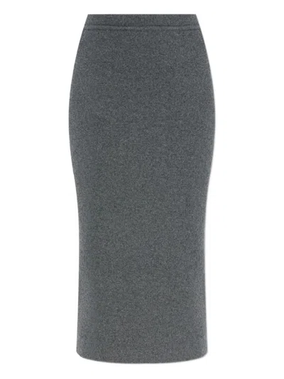 Tom Ford Ribbed Cashmere Midi Pencil Skirt In Gray