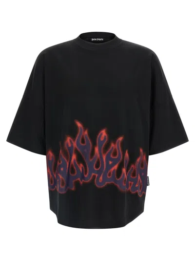 Palm Angels Flames Over T-shirt In Black