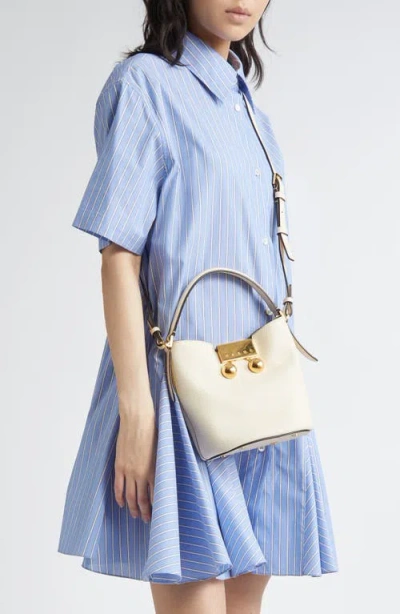Marni Trunkaroo Leather Bucket Bag In White