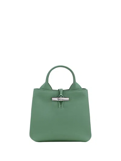 Longchamp Le Roseau Green Small Handbag With Adjustable And Removable Shoulder Strap In Leather In Green