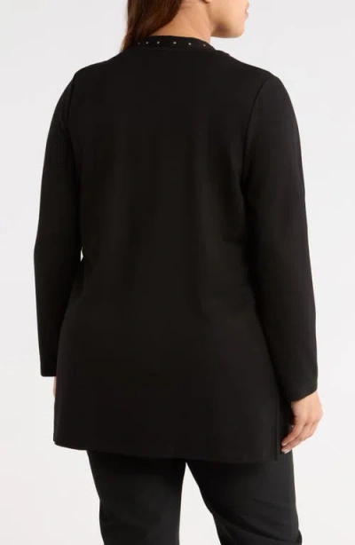 Anne Klein Plus Size Stud-trim Open-front Cardigan In Black