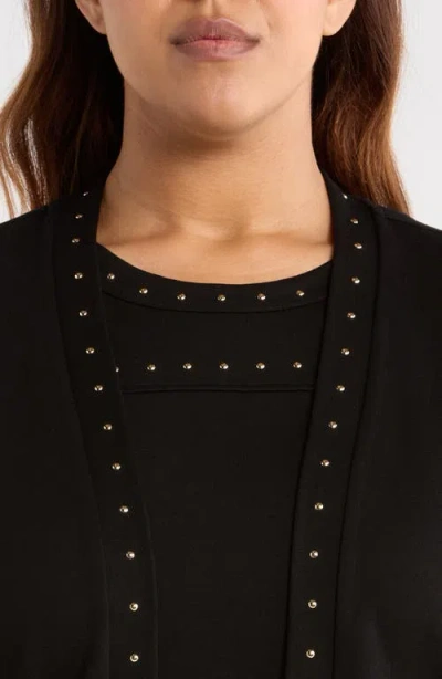 Anne Klein Plus Size Stud-trim Open-front Cardigan In Black