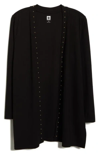 Anne Klein Plus Size Stud-trim Open-front Cardigan In Black