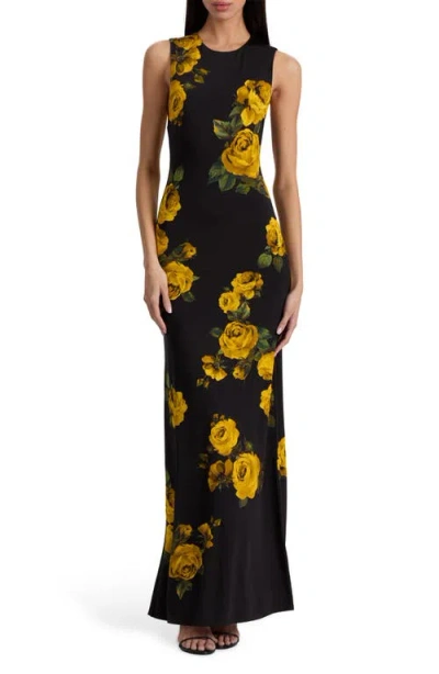 Alice And Olivia Delora Open Back Sleeveless Crew Neck Maxi Dress Rosehips In Black