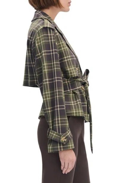 Favorite Daughter The Cropped Charles Countryside Plaid Trench Coat In Brown