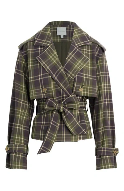 Favorite Daughter The Cropped Charles Countryside Plaid Trench Coat In Brown