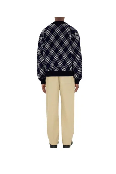 Burberry Mens Ink Ip Chk Check-weave Knitted Bomber Jacket In Blue