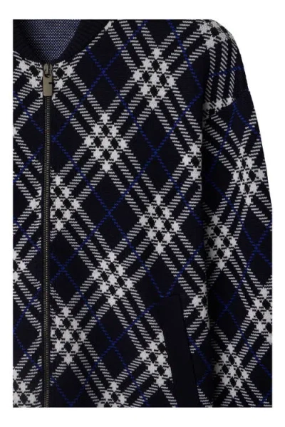 Burberry Mens Ink Ip Chk Check-weave Knitted Bomber Jacket In Blue