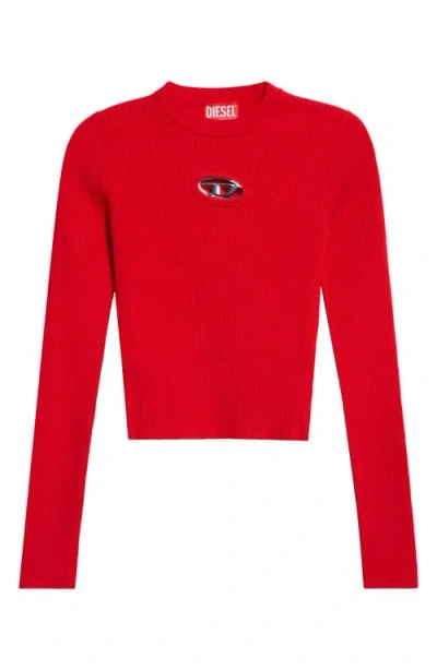 Diesel Rib-knit Viscose-blend Top With Oval D In Red