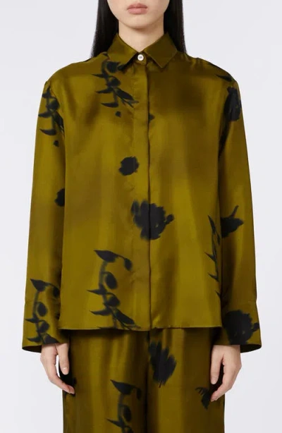 Weekend Max Mara Eraclea Abstract Print Silk Button-up Shirt In Green