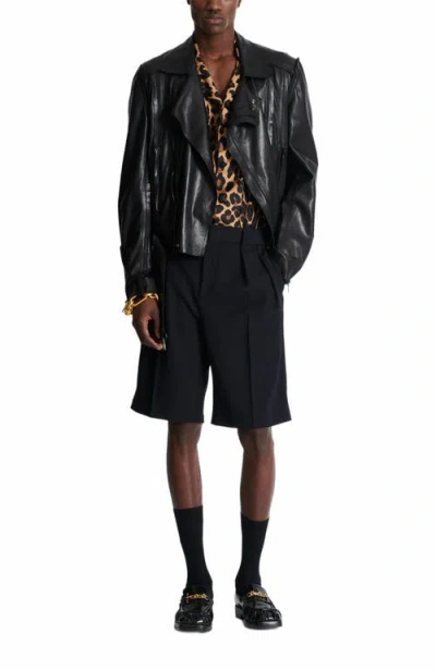 Balmain Leopard Print Silk Bowling Shirt In Brown