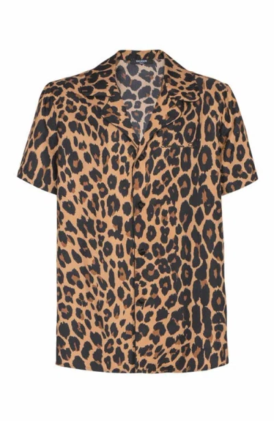 Balmain Leopard Print Silk Bowling Shirt In Brown