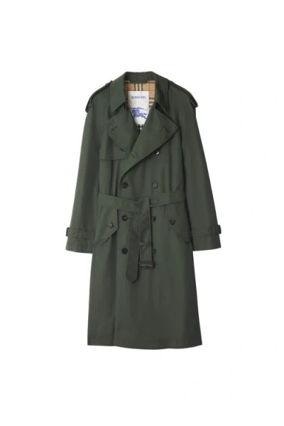 Burberry Mid-length Gabardine Trench Coat In Green
