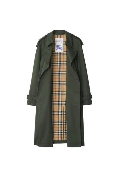Burberry Mid-length Gabardine Trench Coat In Green