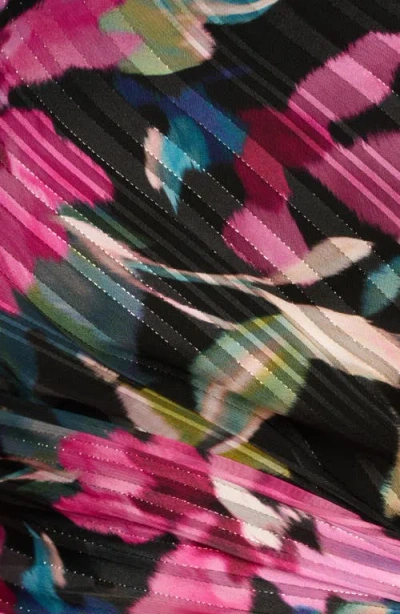 Adrianna Papell Pleated Floral Print One-shoulder Chiffon Gown In Multi