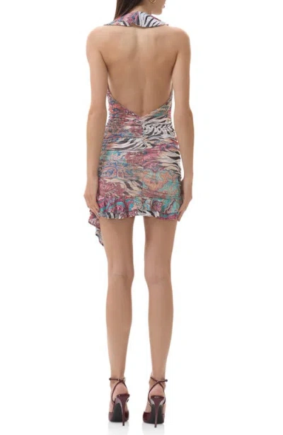 Afrm Odessa Ruffle Halter Open Back Minidress In Multi