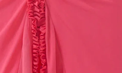 Afrm Cassian Ruched Detail Crossback Mesh Gown In Pink