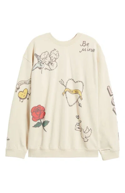 The Mayfair Group Feeling Lucky Reversible Crewneck Graphic Sweatshirt In White