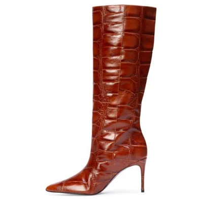 Black Suede Studio Ember Croc-effect Leather Boots In Brown