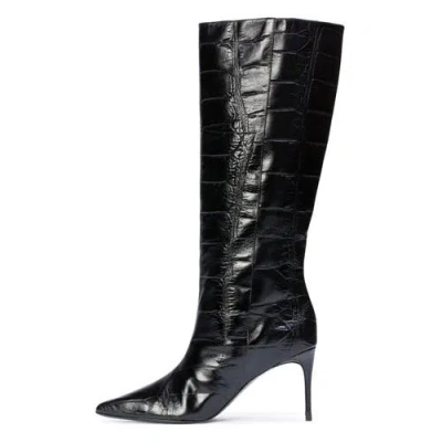 Black Suede Studio Ember Croc-effect Leather Boots In Brown