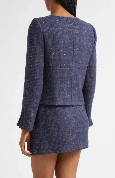 Emporio Armani Lurex Tweed Zip-up Jacket With Micro Sequins In Blue