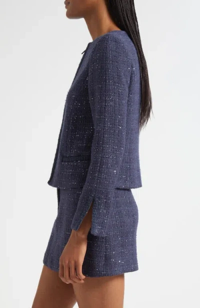 Emporio Armani Lurex Tweed Zip-up Jacket With Micro Sequins In Blue