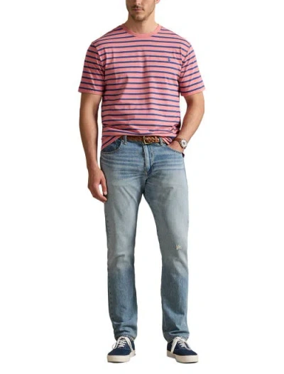 Polo Ralph Lauren Custom Slim Fit Striped Jersey T-shirt In Pink