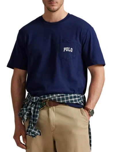 Polo Ralph Lauren Crew Neck Graphic Print Chest Pocket In Blue