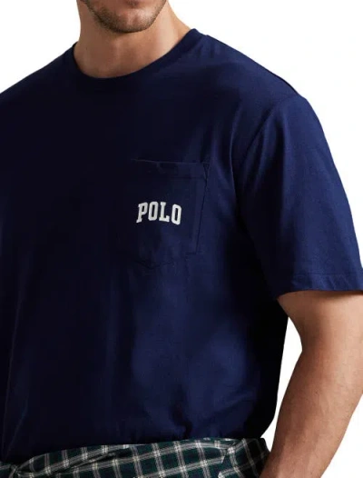Polo Ralph Lauren Crew Neck Graphic Print Chest Pocket In Blue