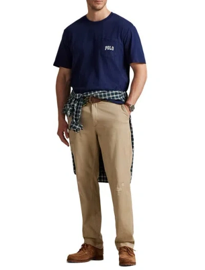 Polo Ralph Lauren Crew Neck Graphic Print Chest Pocket In Blue