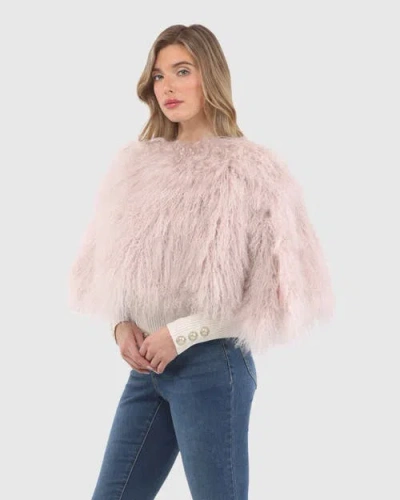 Gorski Select Mongolian Lamb Shearling Shawl In Pink