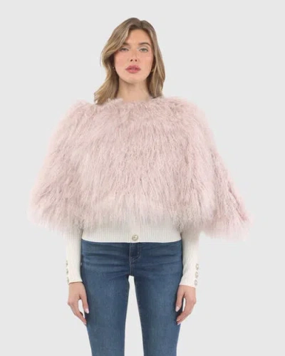 Gorski Select Mongolian Lamb Shearling Shawl In Pink