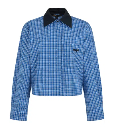 Maje Womens Blue Rhinestoned Tiles Rhinestone-embellished Removable-collar Cotton Shirt