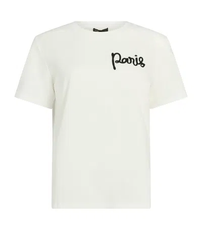 Maje Womens White Paris-embroidered Regular-fit Cotton-jersey T-shirt