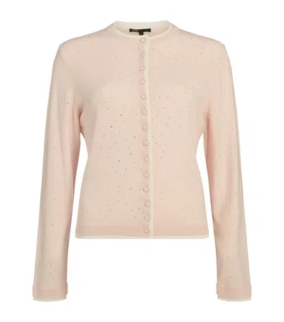 Maje Wool-blend Embellished Cardigan In Pink