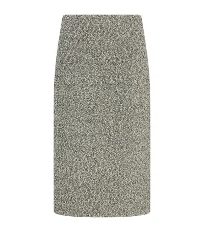 Tory Burch Mid-calf Tweed Skirt With Textured Fabric And Smooth Waistband In Gray
