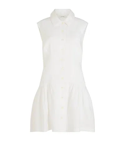 Frame Gathered Linen Mini Shirt Dress In White