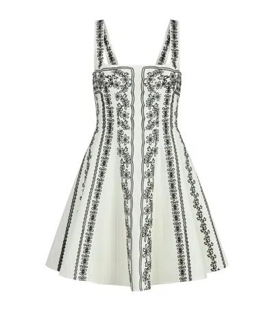 Maje Linen-blend Embroidered Mini Dress In Black