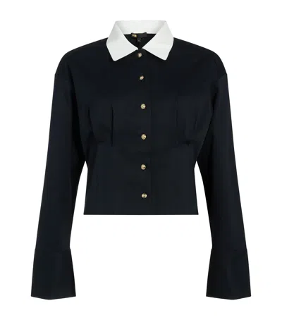 Maje Stretch-cotton Cropped Shirt In Black