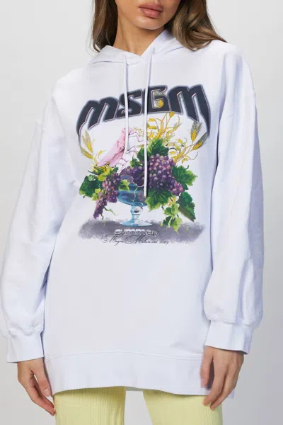 Msgm Graphic Print Hoodie In White In White