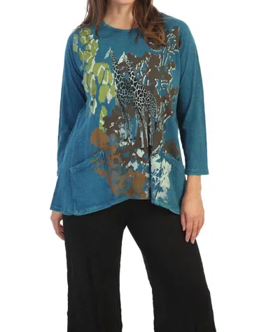 Jess & Jane Kenya Mineral Washed Patch Pocket Cotton Top In Cypress In Multi