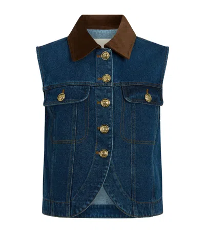 Sandro Womens Blue Jean Contrast-collar Button-down Sleeveless Denim Jacket