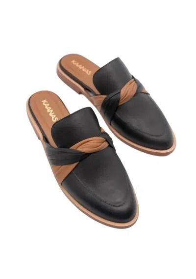 Kaanas Caoba Mule With Contrast Twisted Band Sandals In Black In Black