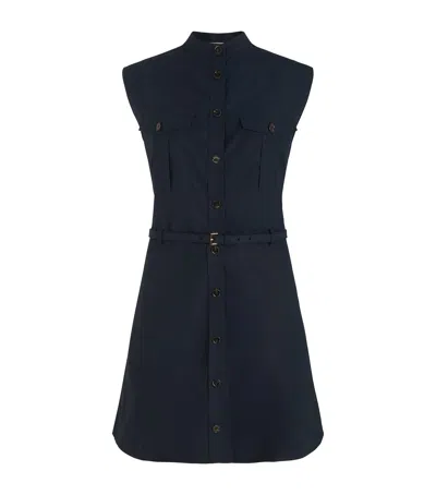 Frame Belted Cotton-poplin Mini Shirt Dress In Blue
