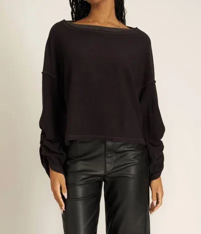 Project Social T Callie Ruched Sleeve Textured Sweatshirt In Black