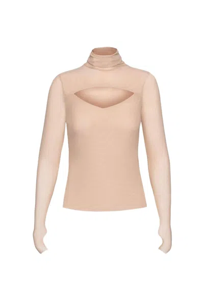Afrm Dawn Power Mesh Turtleneck Top In Tan In Pink