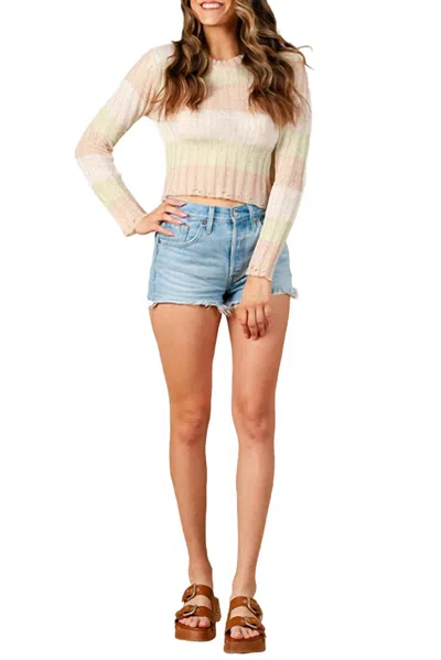 Lucca Tulip Lghtweight Open-knit Striped Sweater In Green Stripe In Neutral